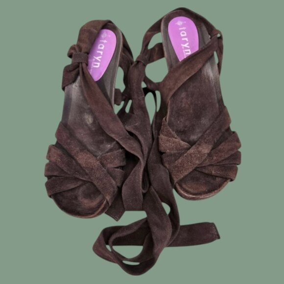 Taryn by Taryn Rose Gladiator Lace Up Sandals Butter Soft Leather Chocolate - Picture 1 of 13